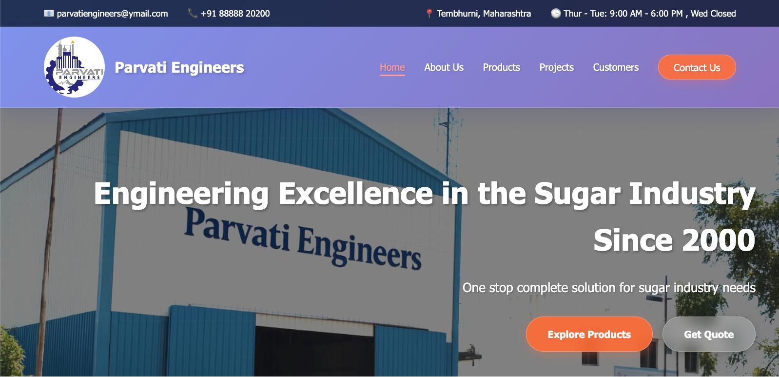 Parvati Engineers website screenshot